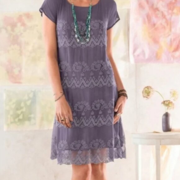 Sundance Lilac Embroidered Chiffon Dress Size Medium - Picture 1 of 13